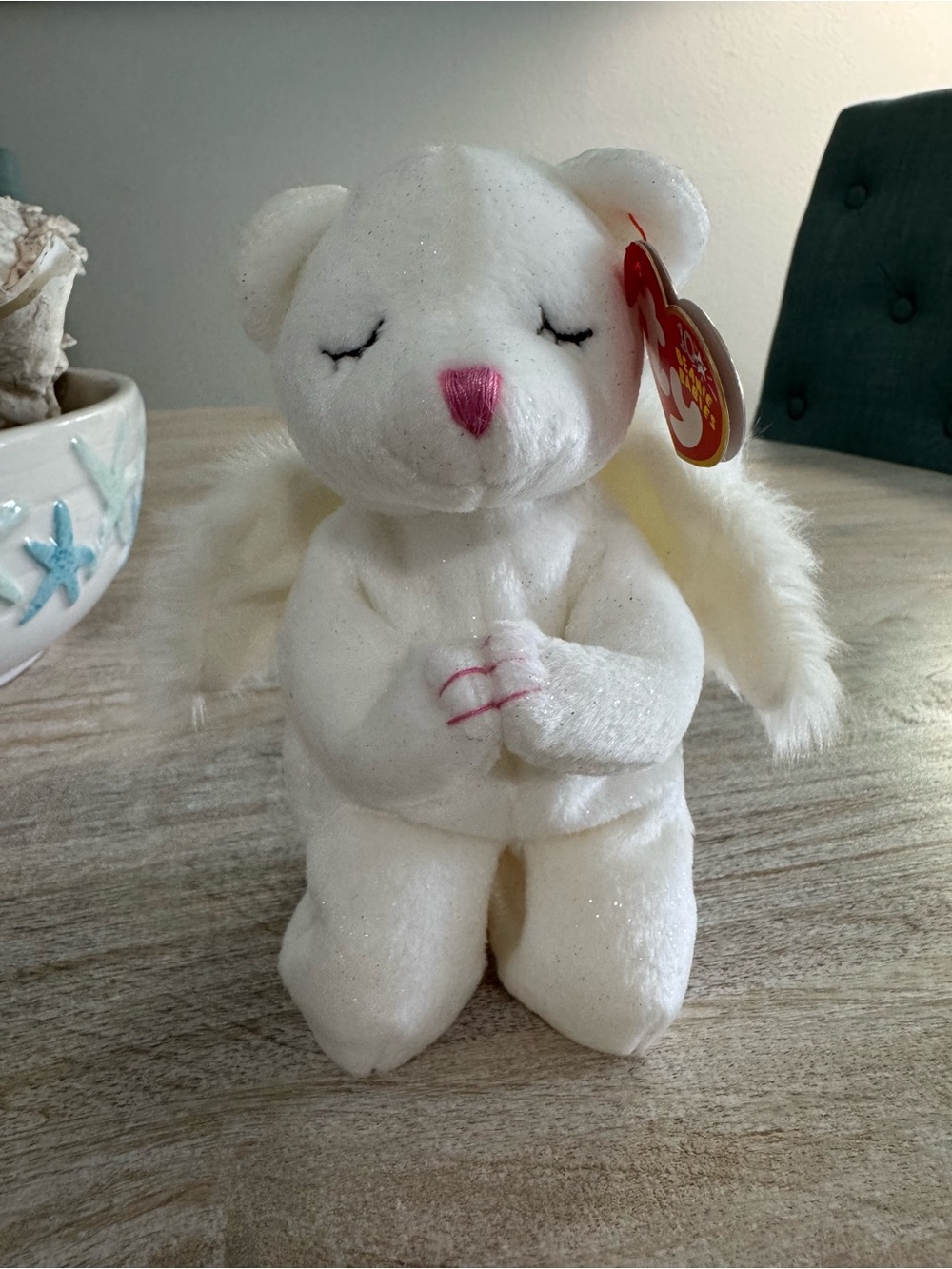 Ty Beanie Baby “Blessed” White Angel Plush Small Toy - Soft Cuddly Companion